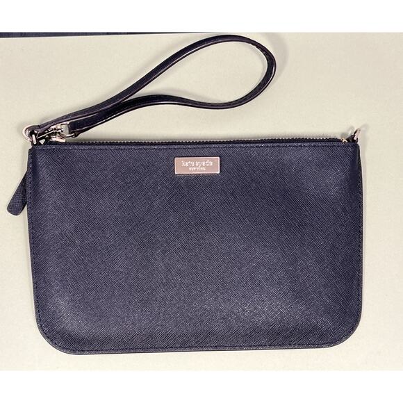 Kate Spade Lolly Newbury Pouch Wallet Wristlet Black Leather Strap Thin Logo - Picture 5 of 14